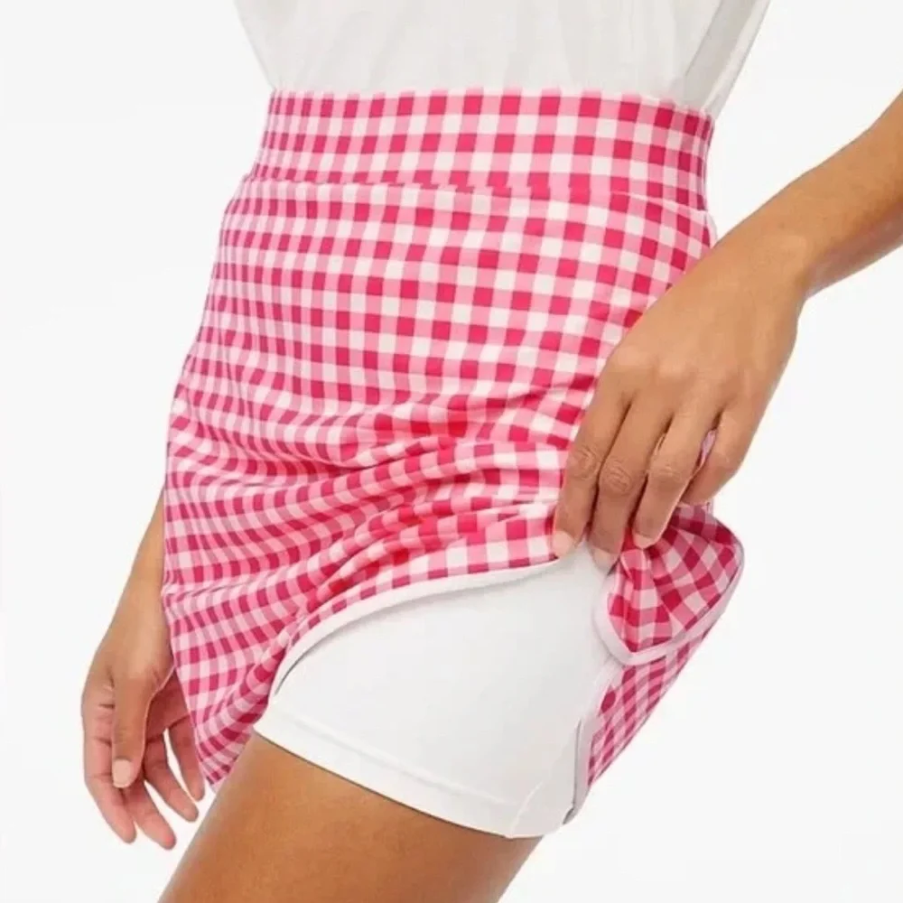 J.Crew Pink White Gingham Plaid High Rise Active Skort Size Small - Picture 2 of 10